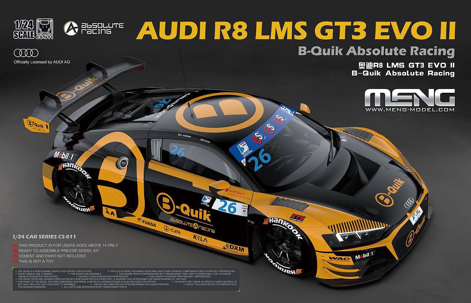 Meng Model CS-011 Audi R8 LMS GT3 EVO II B-Quick 1:24 Bausatz Neu OVP