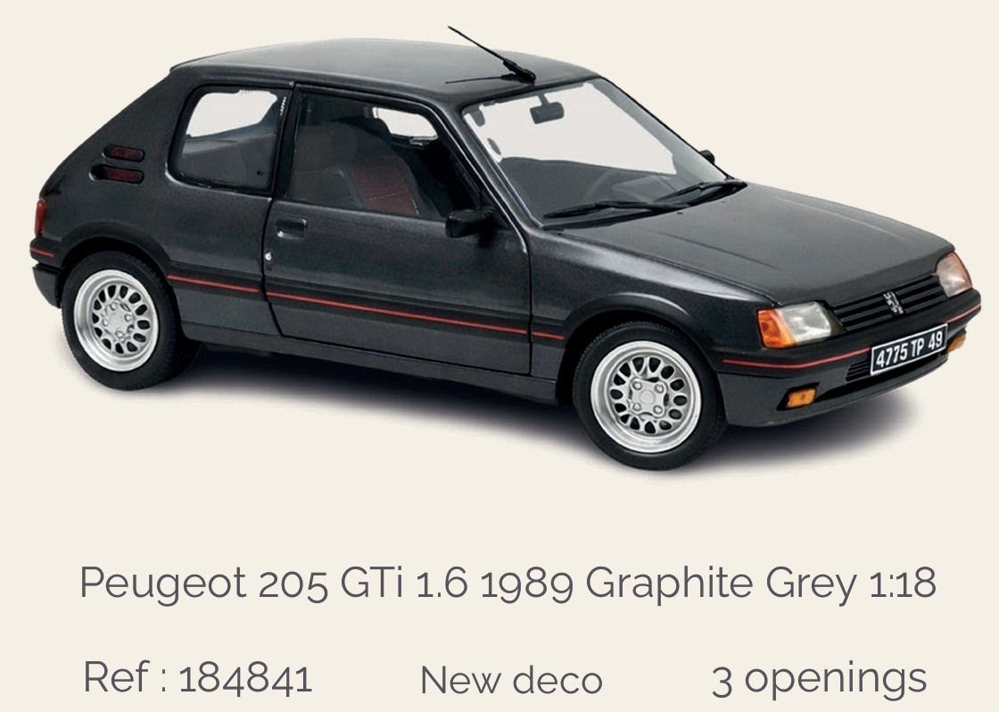 Norev 184841 Peugeot 205 GTi 1.6 1989 Graphite Grey 1:18