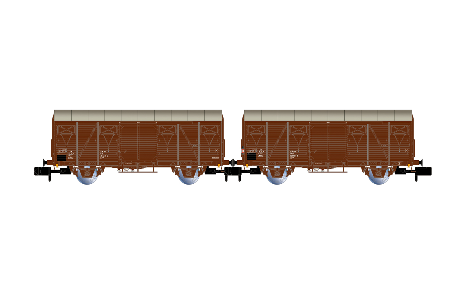 Arnold HN6719 DR, 2-tlg. Set Gs-Wagen, braune Farbgebung, einer mit roter