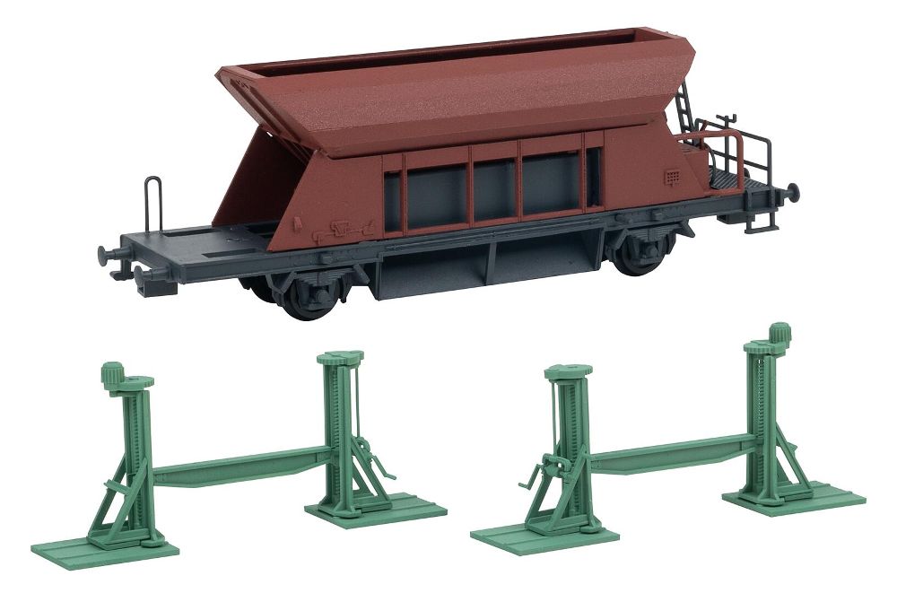 Faller 120323 2 Spindelhebeböcke m. aufgebocktem Waggon Spur H0