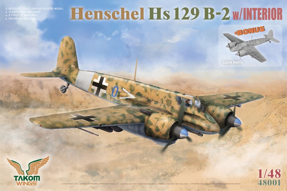 Takom 48001 Henschel Hs 129B-2 with INTERIOR 1:48 Bausatz NEU