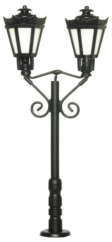 Viessmann 6073 H0 Parklaterne zweiflammig, schwarz, LED warmweiß