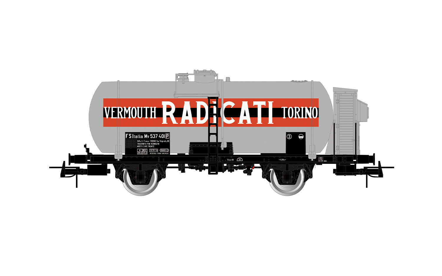 Rivarossi HR6707 FS, 2-achs. Kesselwagen mit Bremserhaus, „Vermouth Radicati