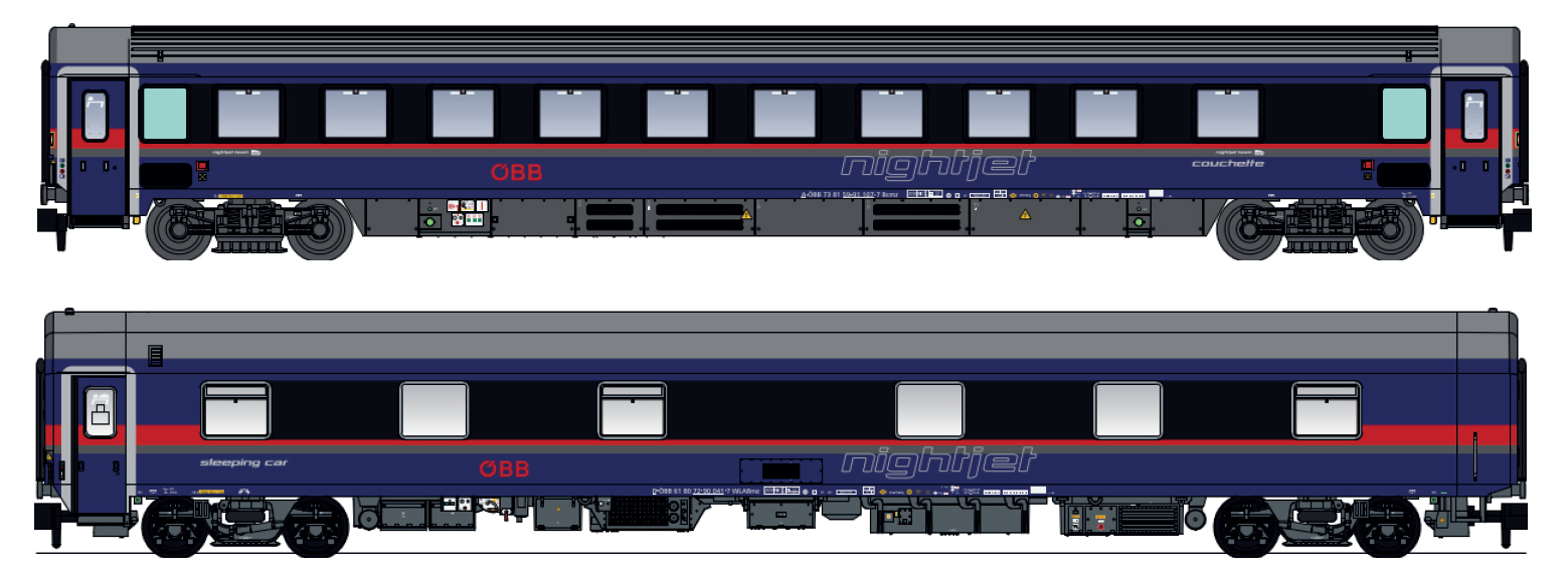 LS Models 97038-1N 2er Set Nachtzugwgn Bcmz + WLABmz ÖBB Nightjet Spur N