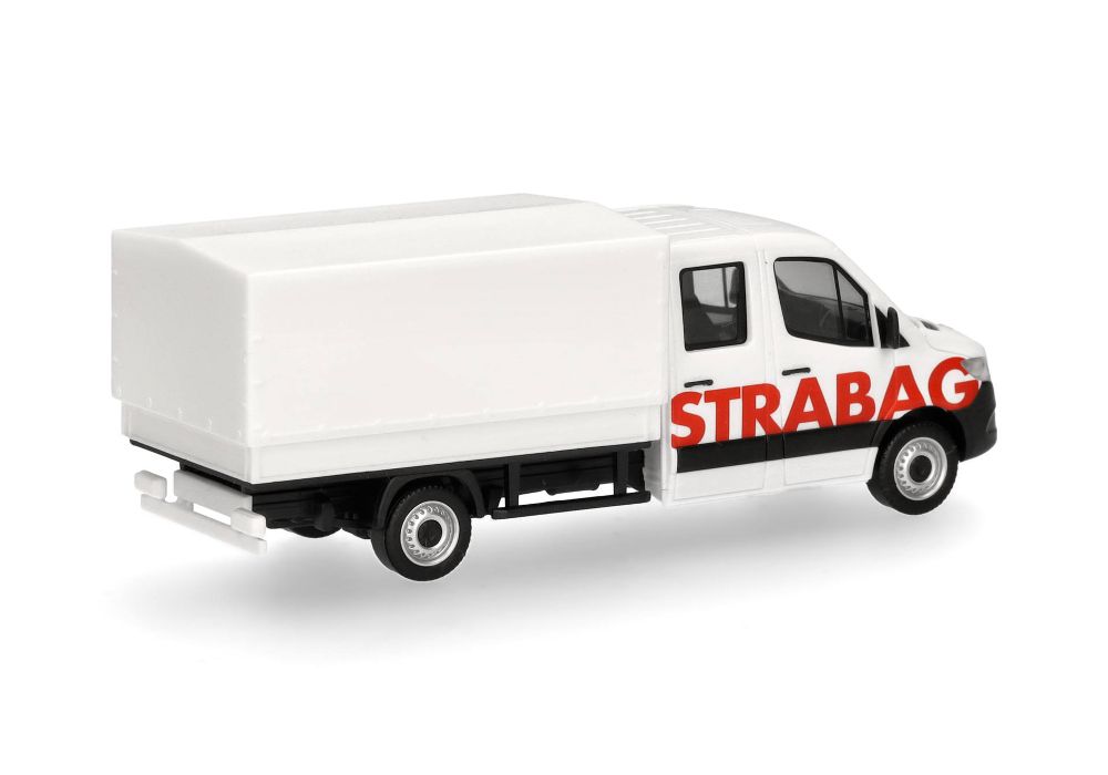 Herpa 098991 MB Sprinter '18 DoKa Pritsche/Plane "STRABAG" 1:87