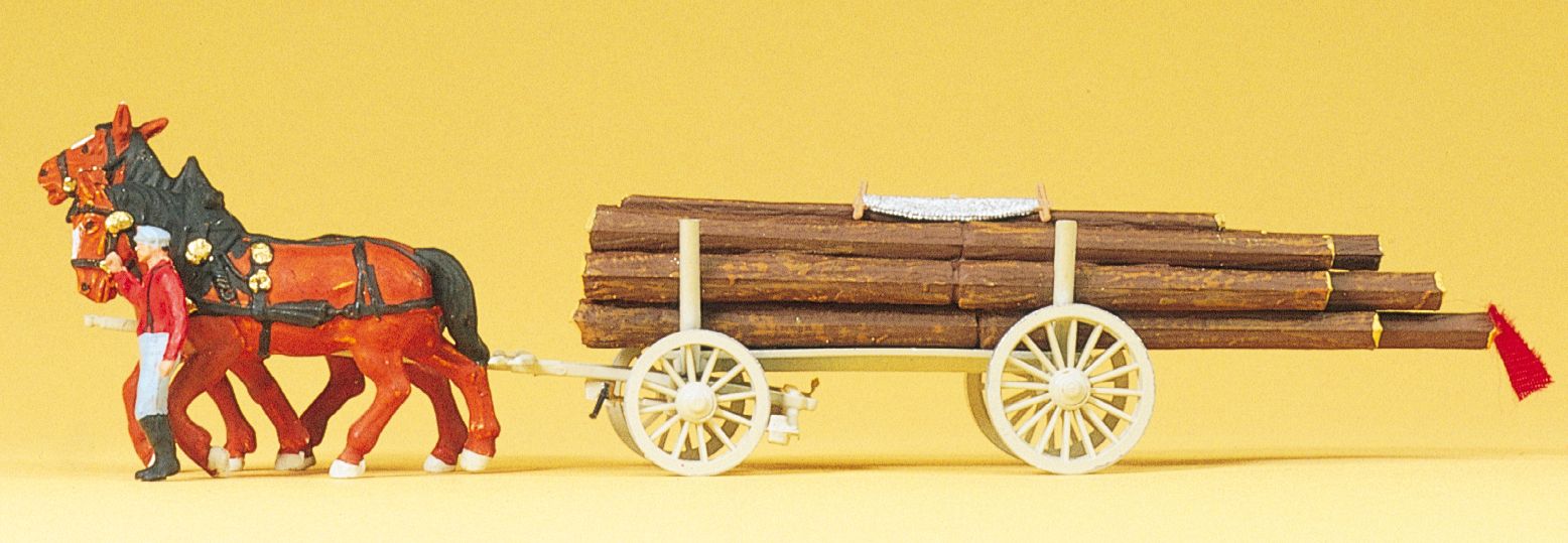 Preiser 30465 Langholzwagen mit Pferden