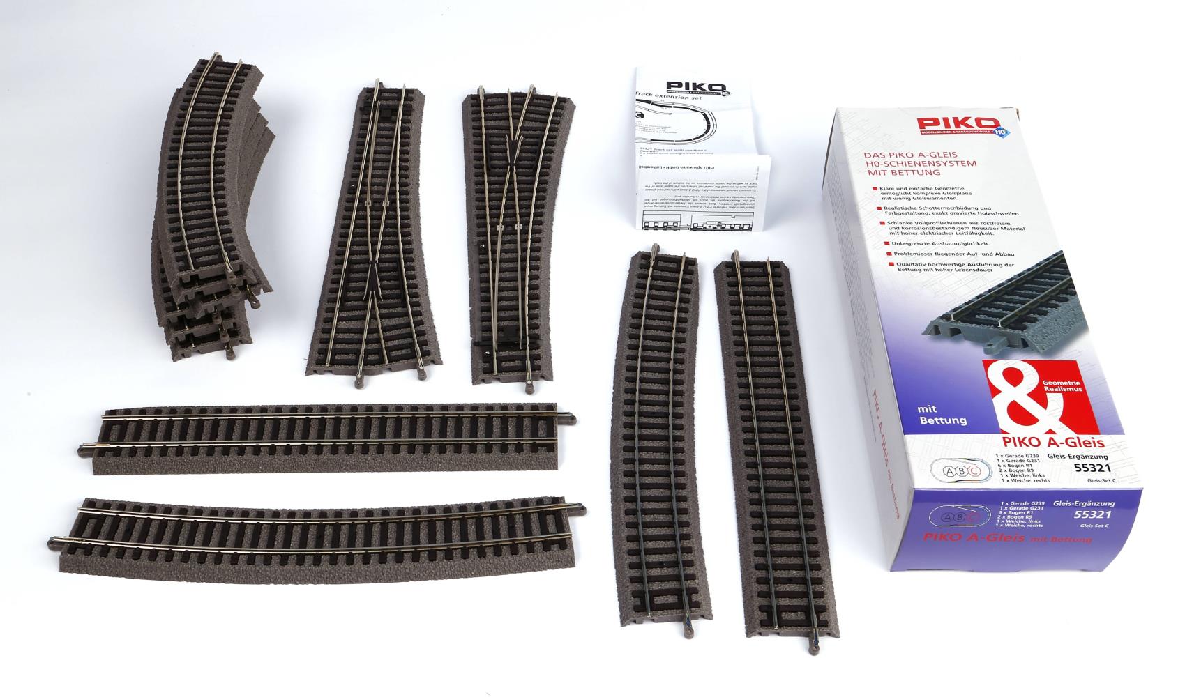 Piko 55321 A-Gleis mit Bettung Set C 1:87 Spur H0 Neu OVP