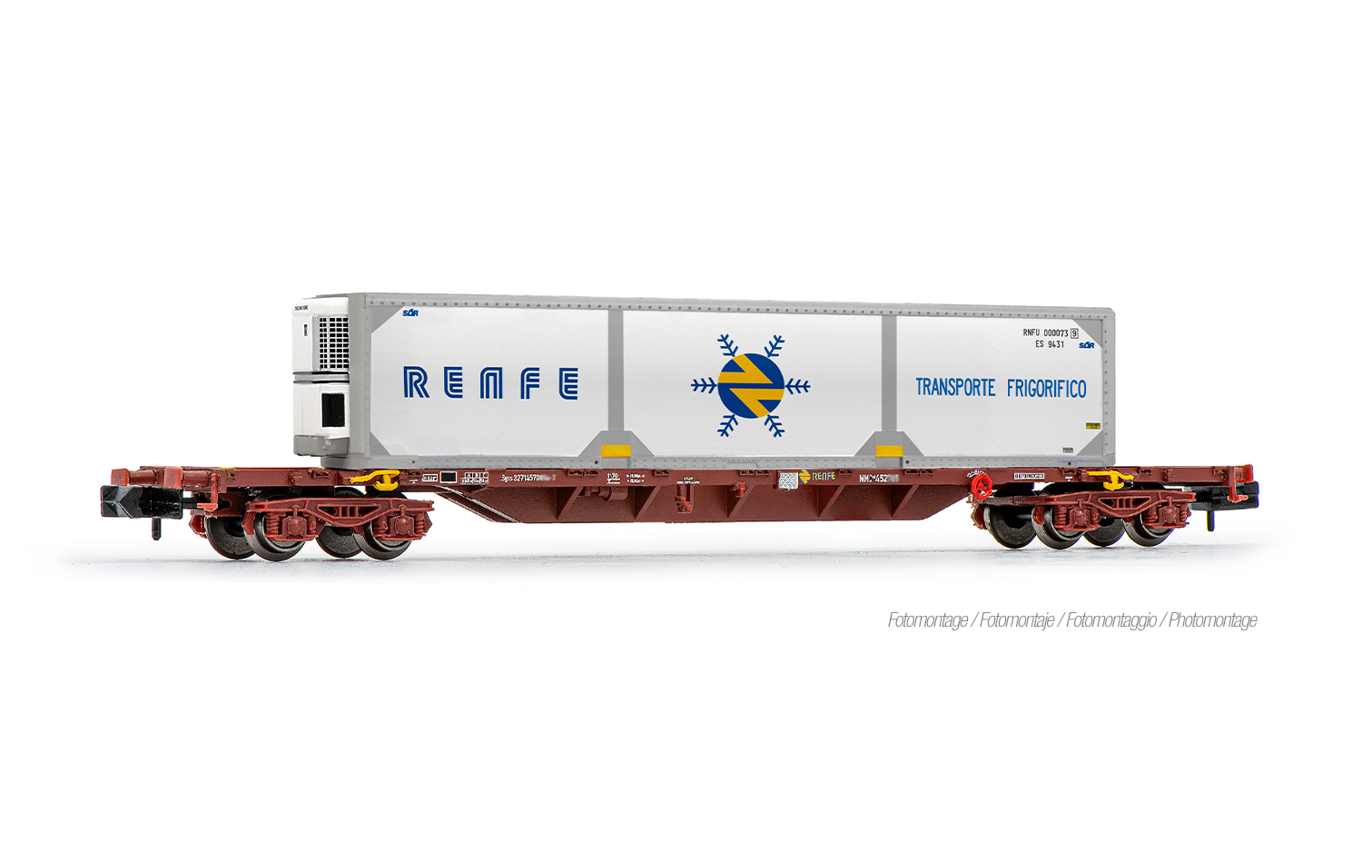 Arnold HN6728 RENFE, MMC3-Containerwagen, braune Farbgebung, beladen mit „