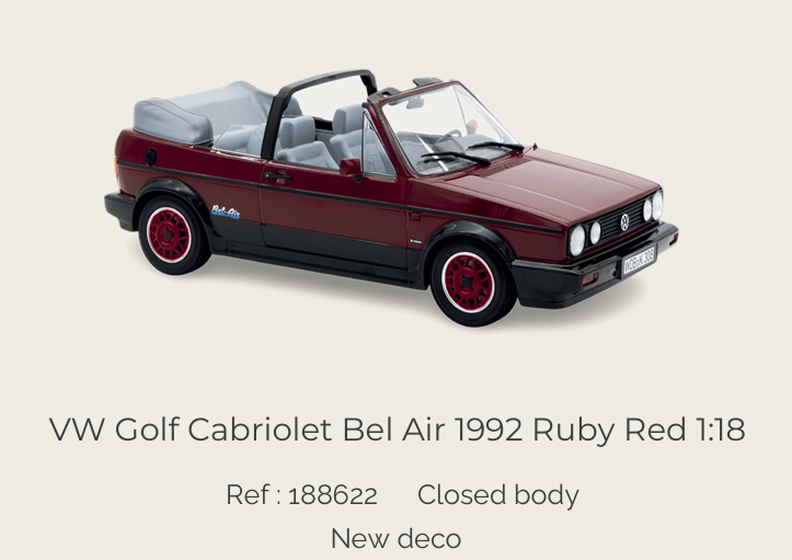 Norev 188622 VW Golf Cabriolet Bel Air 1992 Ruby Red 1:18