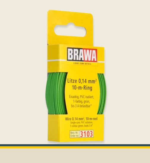 Brawa 3103 Litze 0,14 mm² grün 10-m-Ring Einadrig Neu OVP