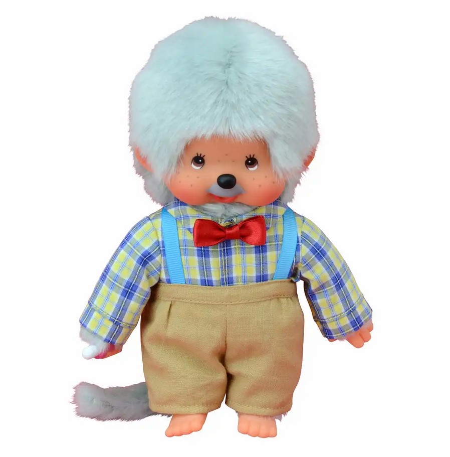 Monchhichi 233140 Plüschfigur Großvater mit Hemd und Hose grau 20 cm