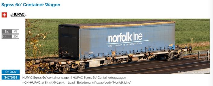 Sudexpress S4576024 Sgnss HUPAC 024 60' container wagon Spur H0