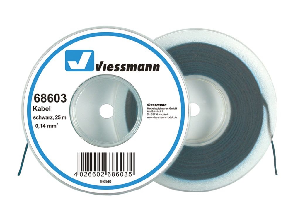 Viessmann 68603 Kabel auf Abrollspule 0,14 mm², schwarz, 25 m