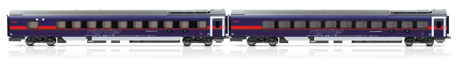 Jägerndorfer 71410 2er Set Nachtzugwagen DANI ÖBB Nightjet Ep.VI Spur H0