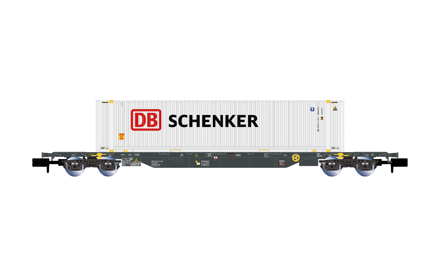 Arnold HN6744 4-achs. Containerwagen Sgnss, graue Farbgebung, beladen mit