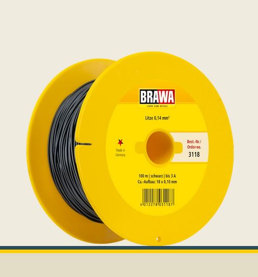 Brawa 3118 Litze 0,14 mm² schwarz 100-m-Spule Einadrig Neu OVP