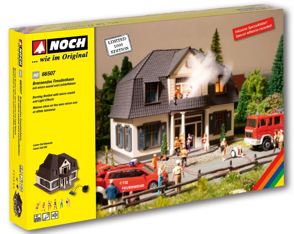 Noch 66507 Brennendes Freudenhaus - Spur H0 - Bausatz - Neu
