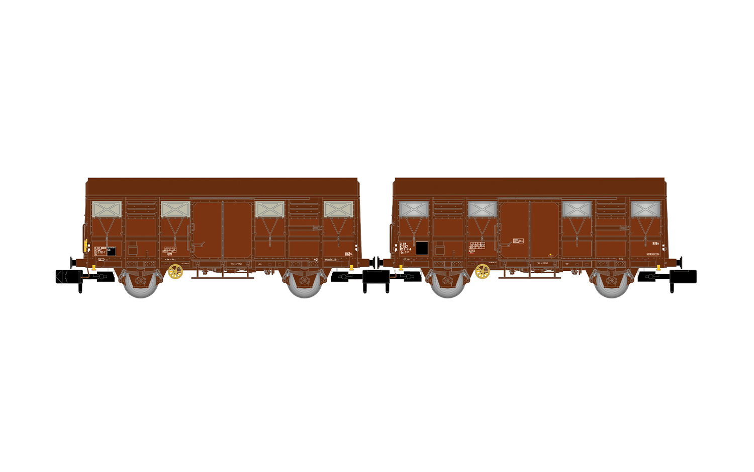 Arnold HN6717 SNCF, 2-tlg. Set Gs-Wagen, braune Farbgebung, einer mit rote