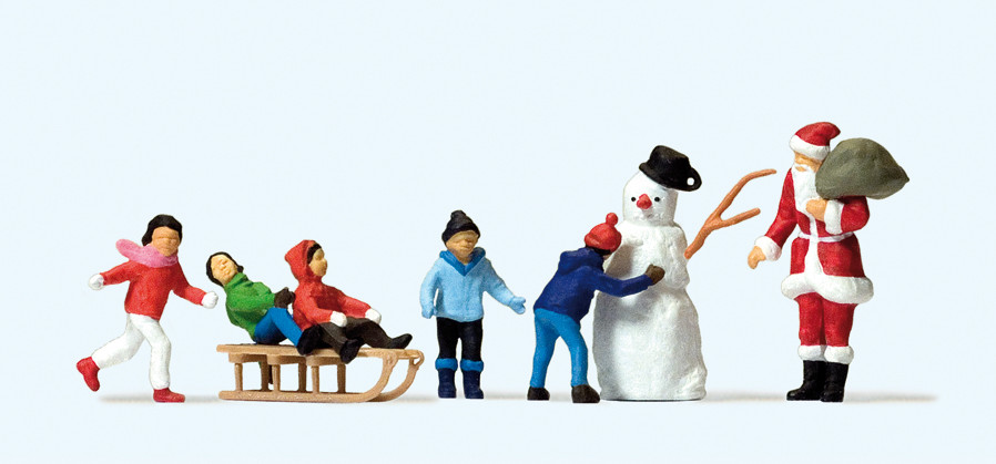 Preiser 10626 Weihnachtsmann Kinder Schneemann 1:87 Spur H0 NEU