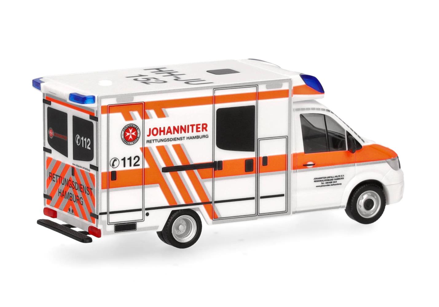 Herpa 098182 MAN TGE Fahrtec RTW Johanniter Hamburg 1:87 Neu