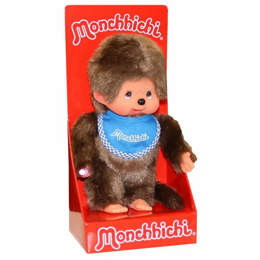 Monchhichi 255040 Plüschfigur Junge mit Latz blau/braun 20 cm Stoff NEU