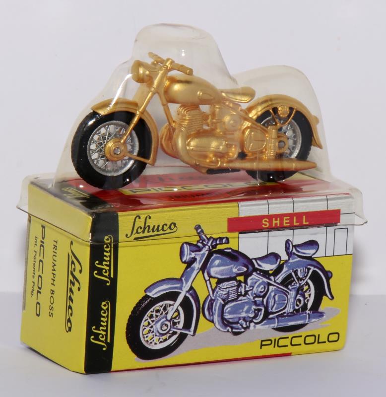 Schuco Piccolo Set Triumpf Boss, Zündapp KS 602, BMW R27, 1:90, gold, OVP