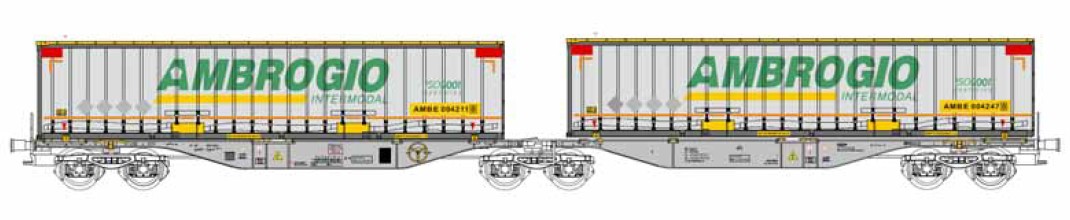 B-Models 59.309 Containertragwagen Sggmrs D-AAEC Ambrogio Spur H0