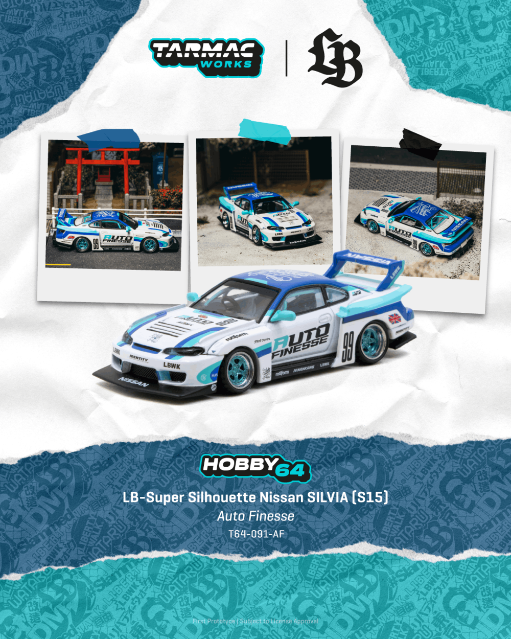 Tarmac Works T64-091-AF 1:64 NISSAN SILVIA (S15) LB SUPER SILHOUETTE AUTO FINESSE