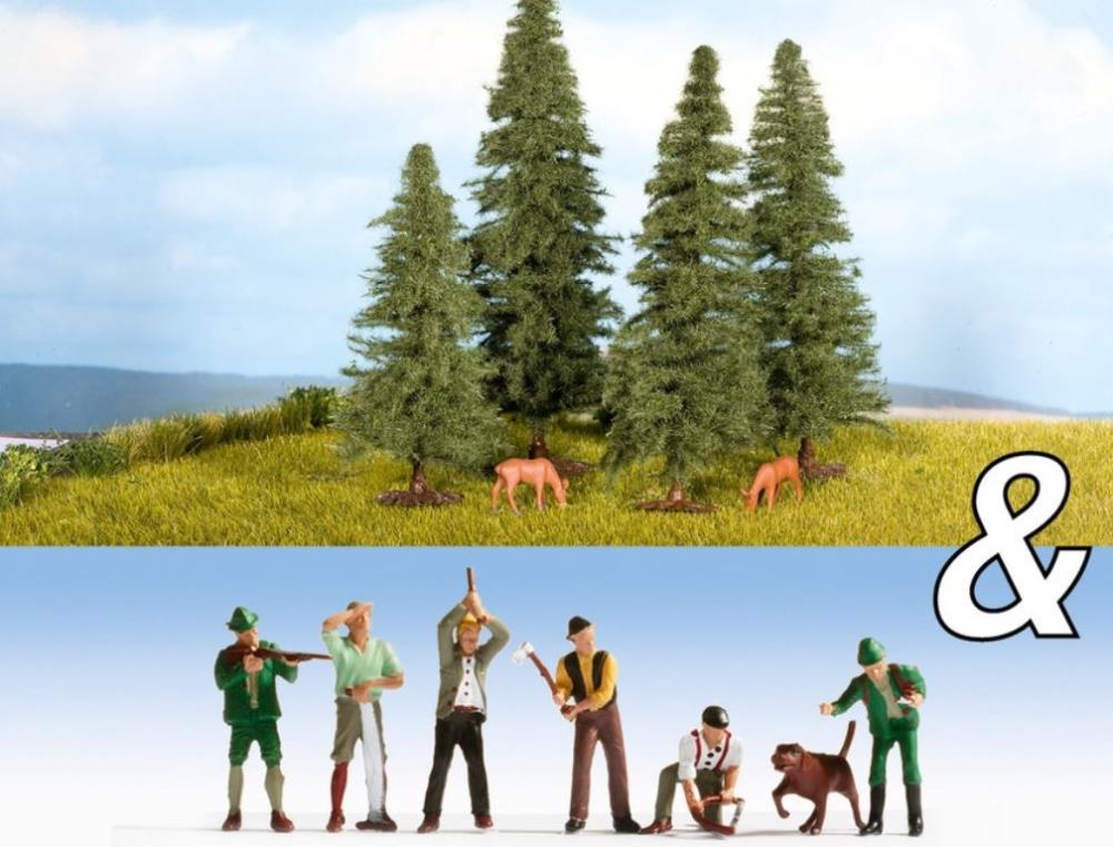 Noch 94007 Ausschmückungs-Set "Jäger, Holzfäller & Tannen"