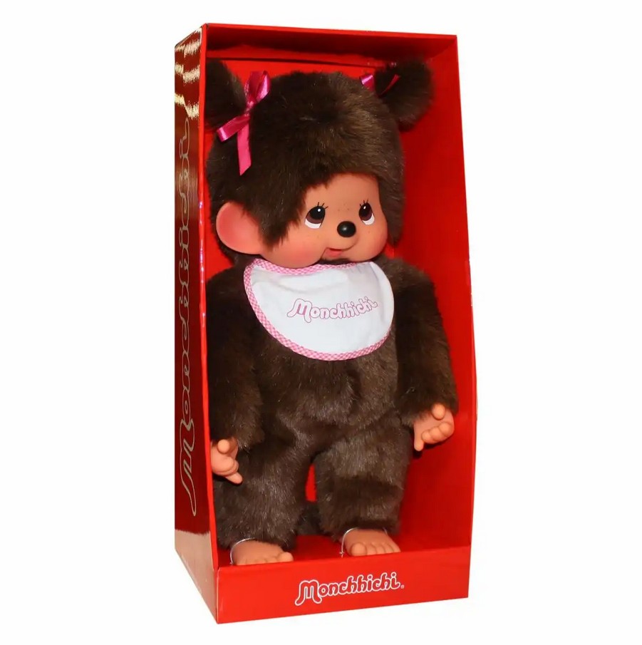 Monchhichi 255530 Plüschfigur Mädchen mit Latz pink/braun 45 cm Stoff