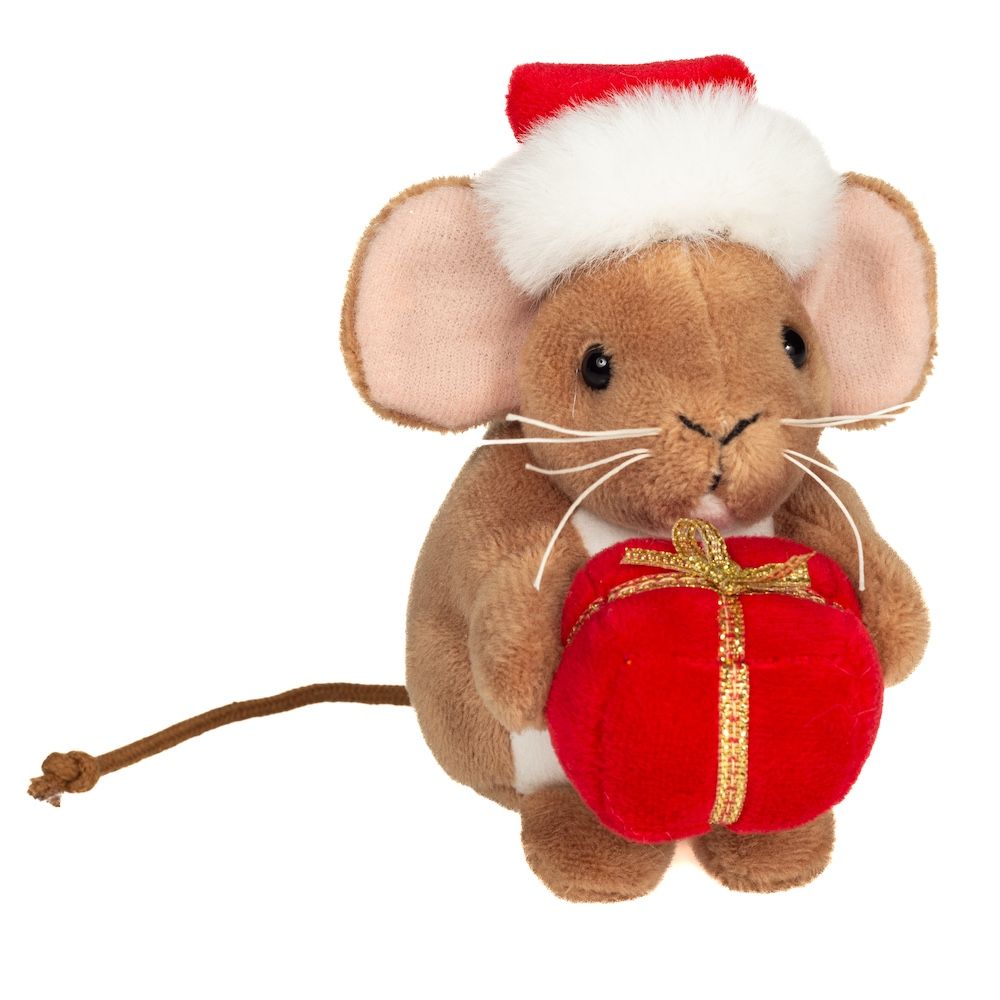 Teddy Hermann 946212 Weihnachtsmaus mit Geschenk 11 cm Plüsch/Kuscheltier