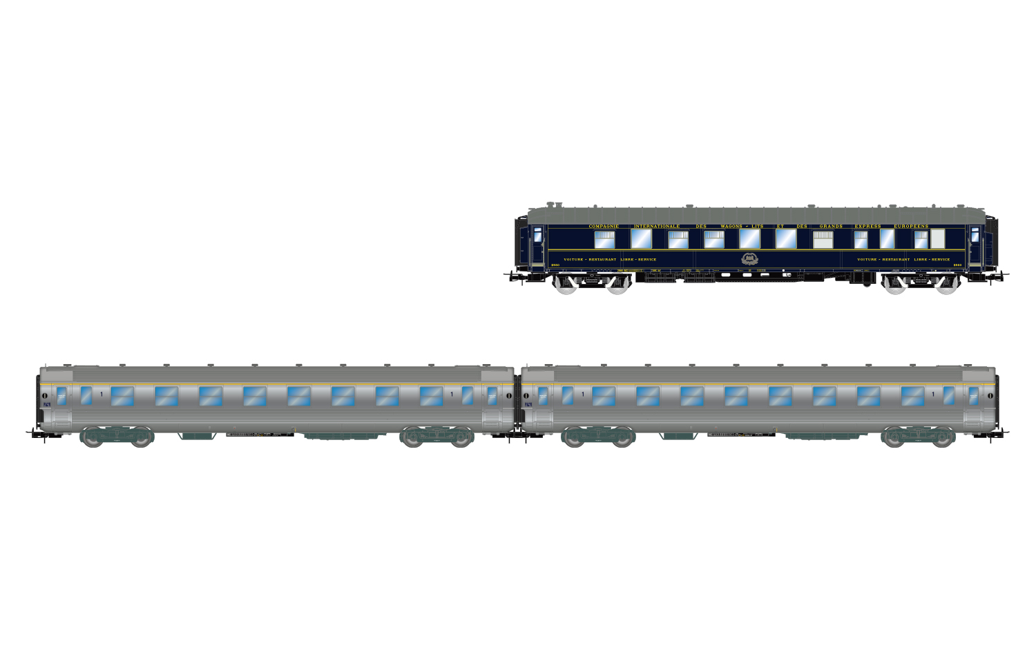 Jouef HJ4213 SNCF, 3-tlg. Set „Sud Express”, CIWL-Speisewagen + 2 x DEV I